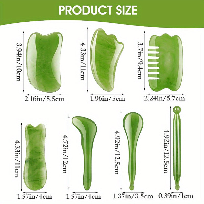 NNETM 7-Piece Resin Gua Sha Scraping Massage Tool Set(Green)