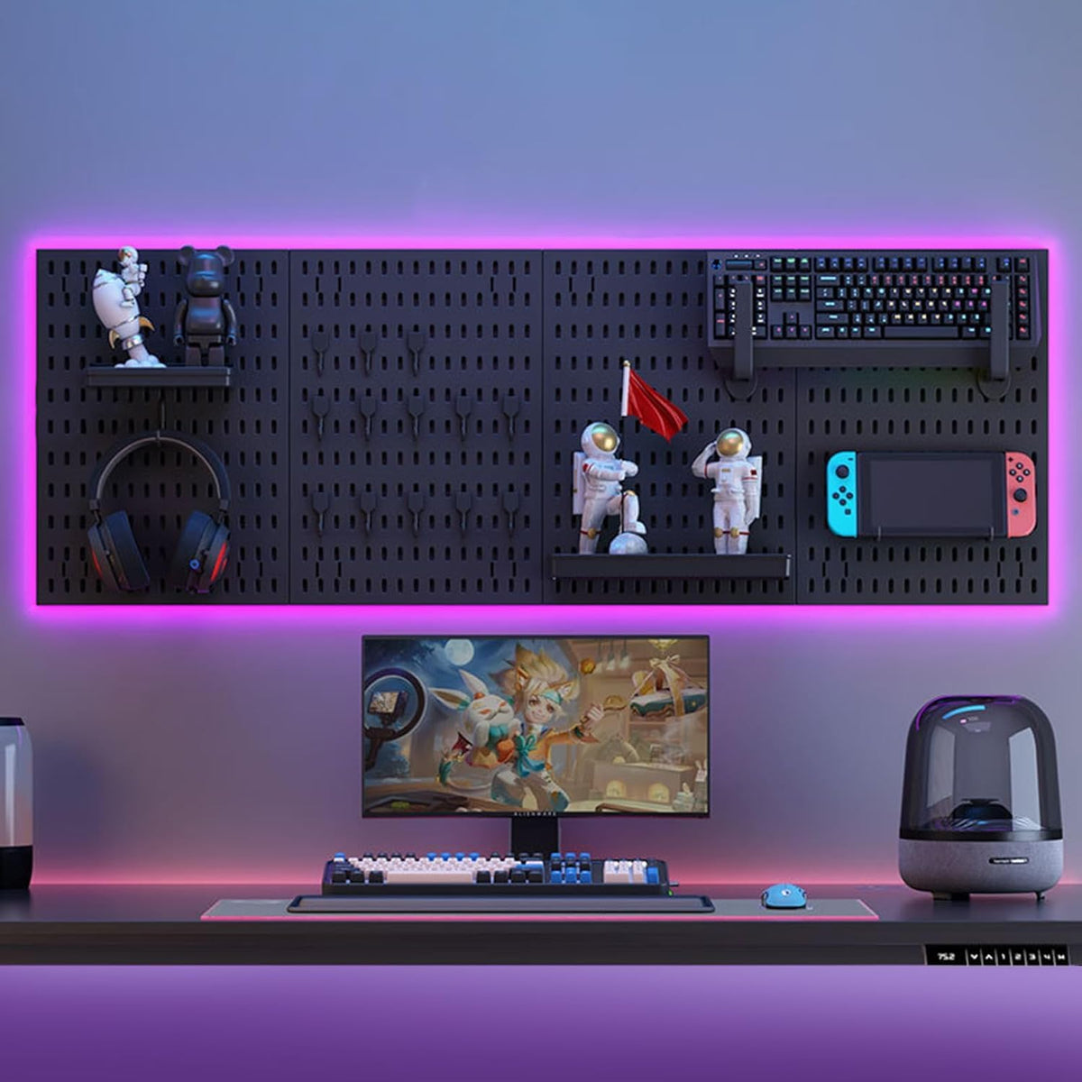 Pegboard Wall Organiser Kit with 4 Modular Panels & 19 Accessories