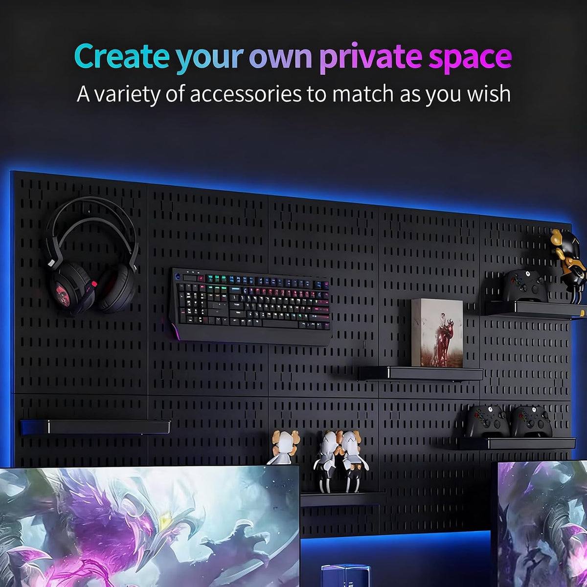 Pegboard Wall Organiser Kit with 4 Modular Panels & 19 Accessories