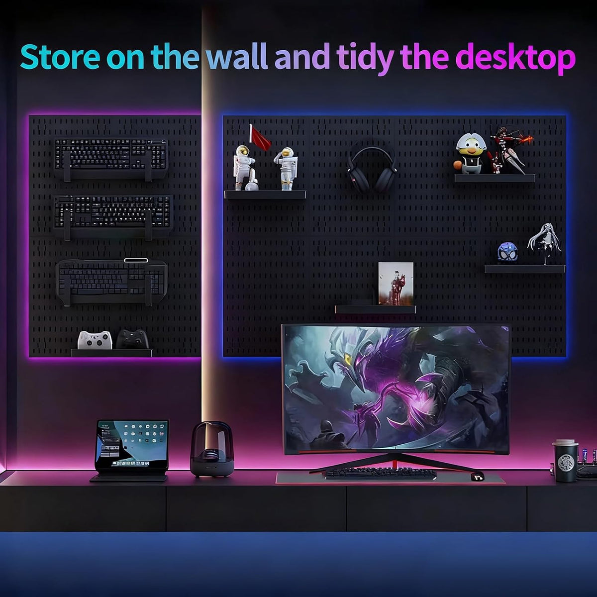 Pegboard Wall Organiser Kit with 4 Modular Panels & 19 Accessories