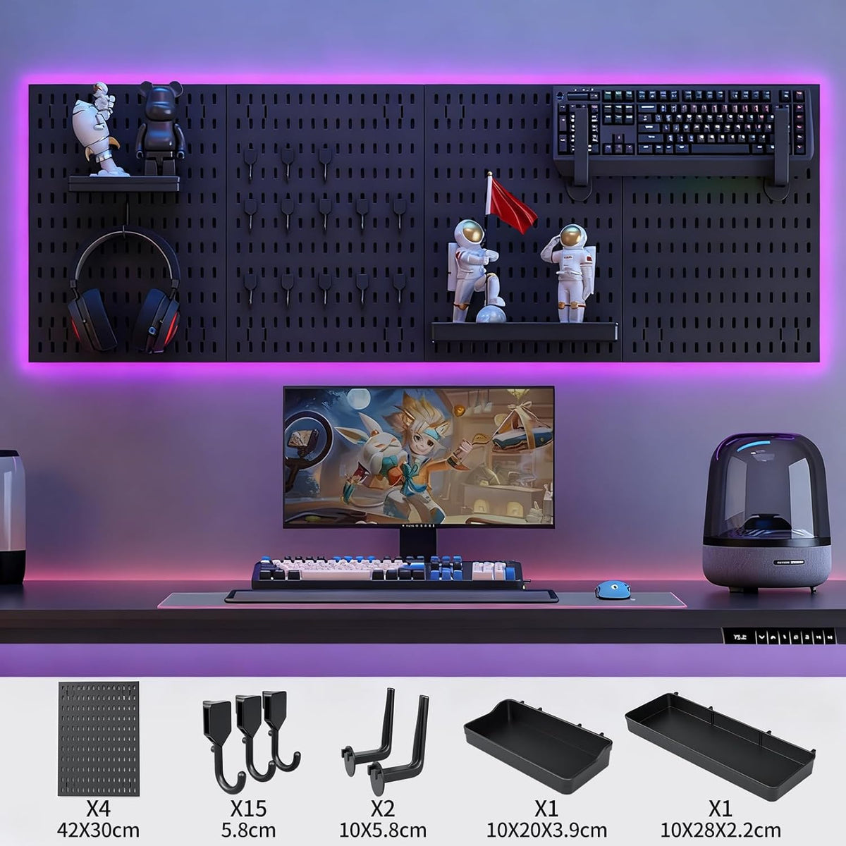 Pegboard Wall Organiser Kit with 4 Modular Panels & 19 Accessories