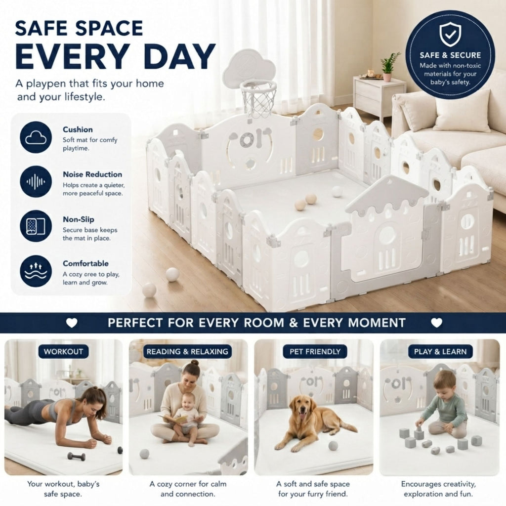 Baby Play Mat Thick Foam Crawling Mat for Infants - 200x150cm - White