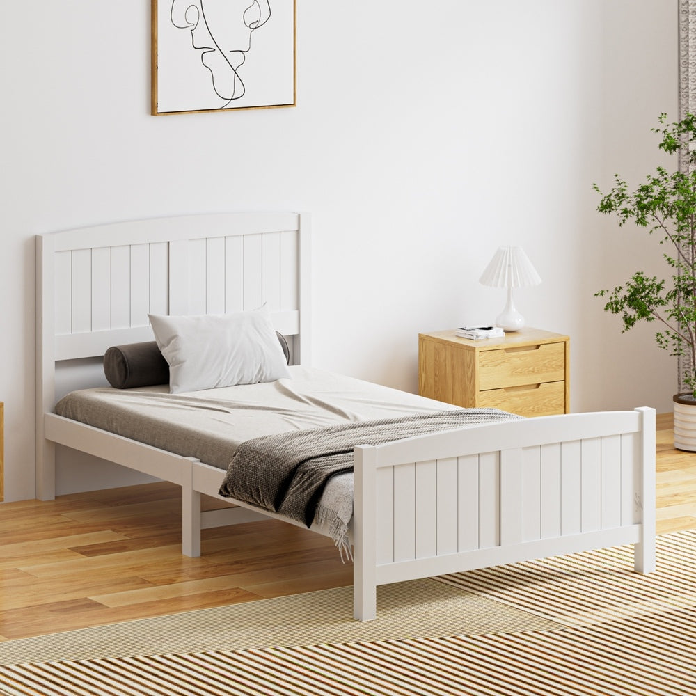 NNEED Bed Frame King Singe Size Timber Platform White