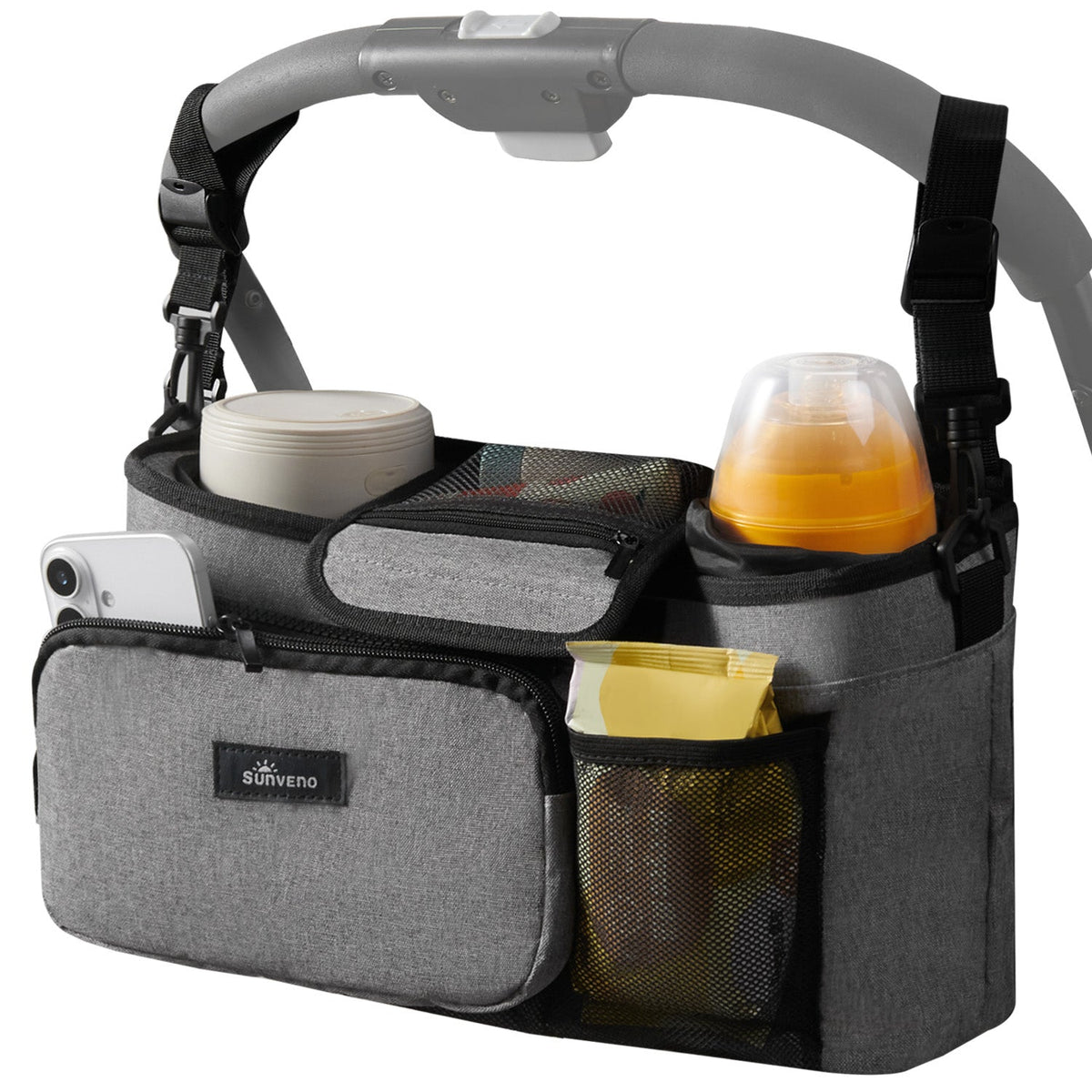 SUNVENO Universal Stroller Organizer with Cup Holders, Detachable Parent Pouch & Shoulder Strap