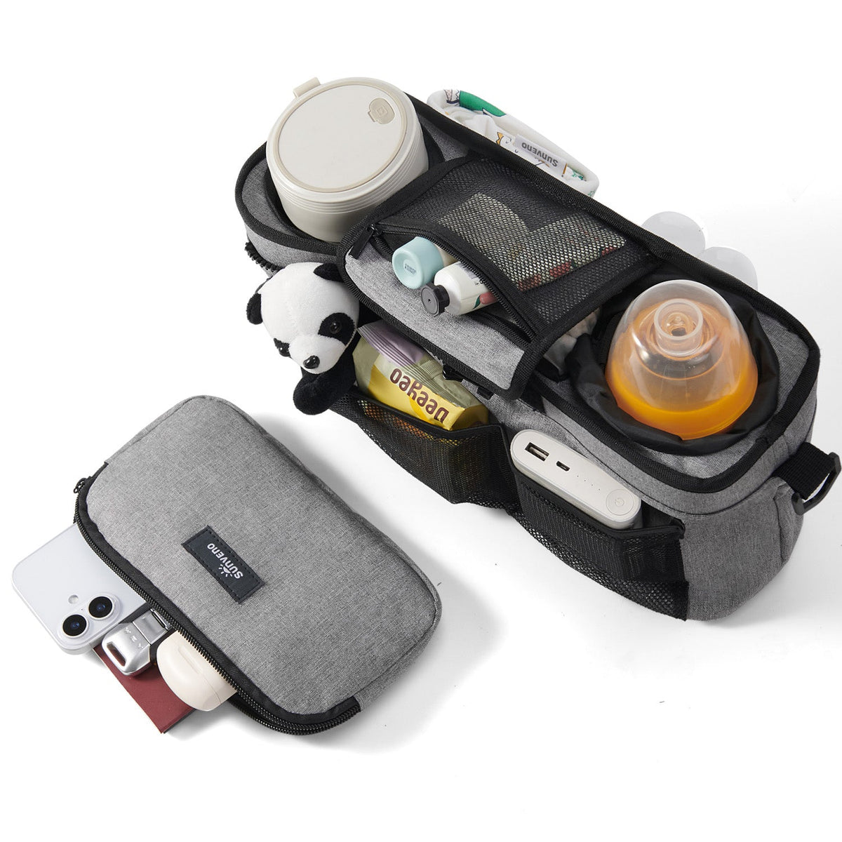 SUNVENO Universal Stroller Organizer with Cup Holders, Detachable Parent Pouch & Shoulder Strap