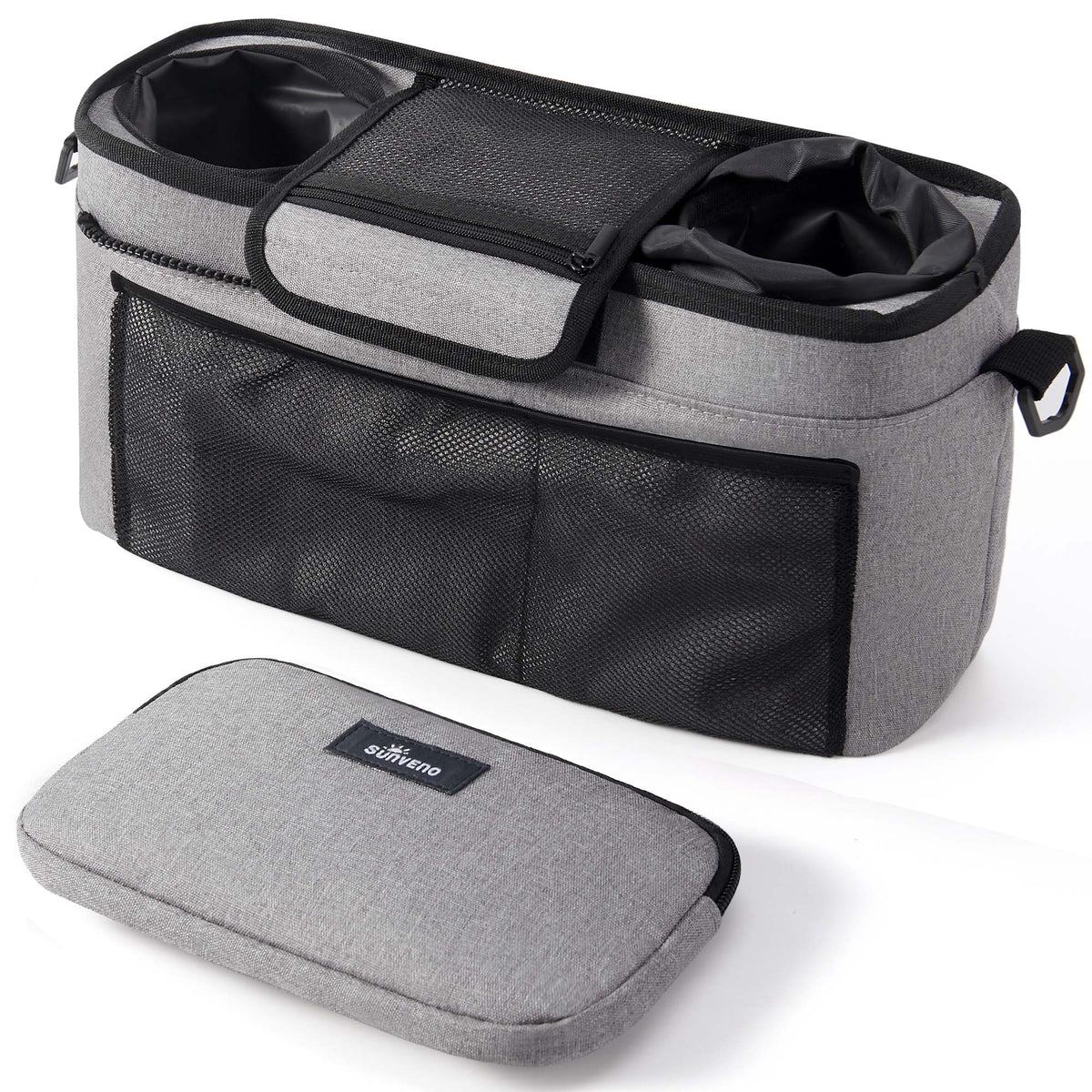 SUNVENO Universal Stroller Organizer with Cup Holders, Detachable Parent Pouch & Shoulder Strap