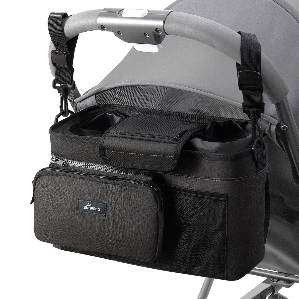 SUNVENO Universal Stroller Organizer with Cup Holders, Detachable Parent Pouch & Shoulder Strap