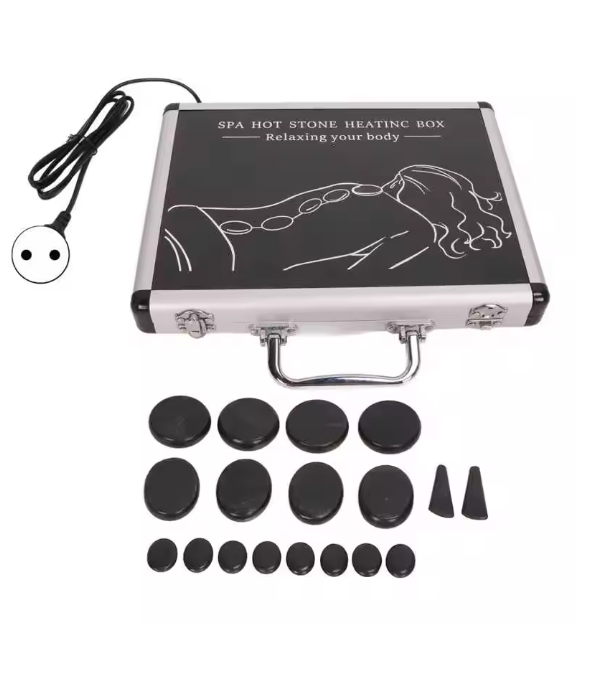 NNETM 18pcs Heated Basalt Massage Stones with Warmer Box(Black)