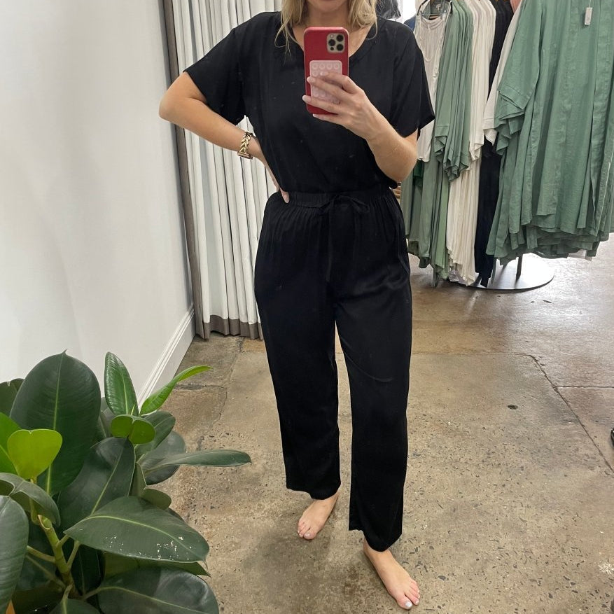 Bamboo Pyjamas - Tee and Pant Set in Black