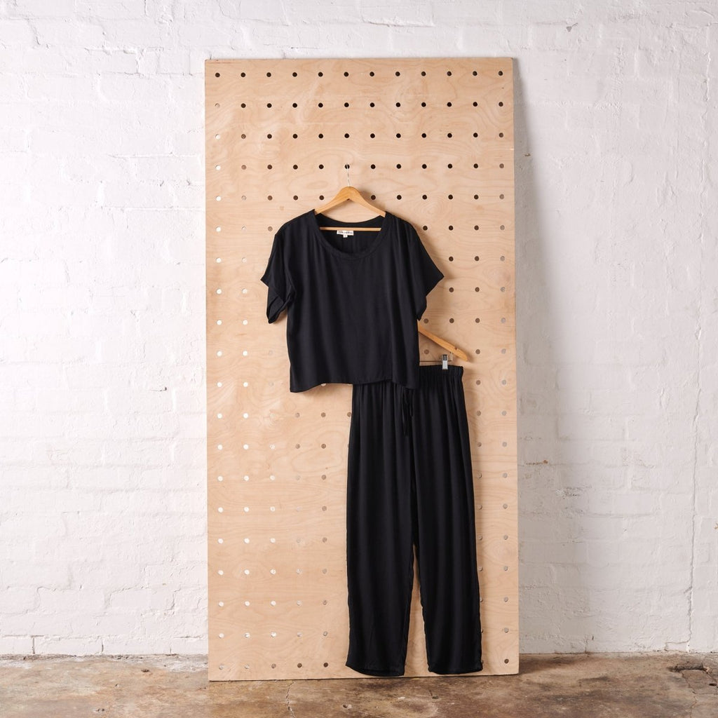 Bamboo Pyjamas - Tee and Pant Set in Black