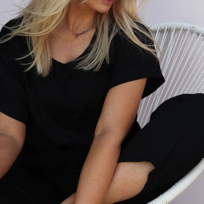 Bamboo Pyjamas - Tee and Pant Set in Black