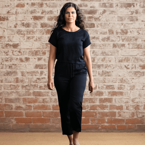 Bamboo Pyjamas - Tee and Pant Set in Black