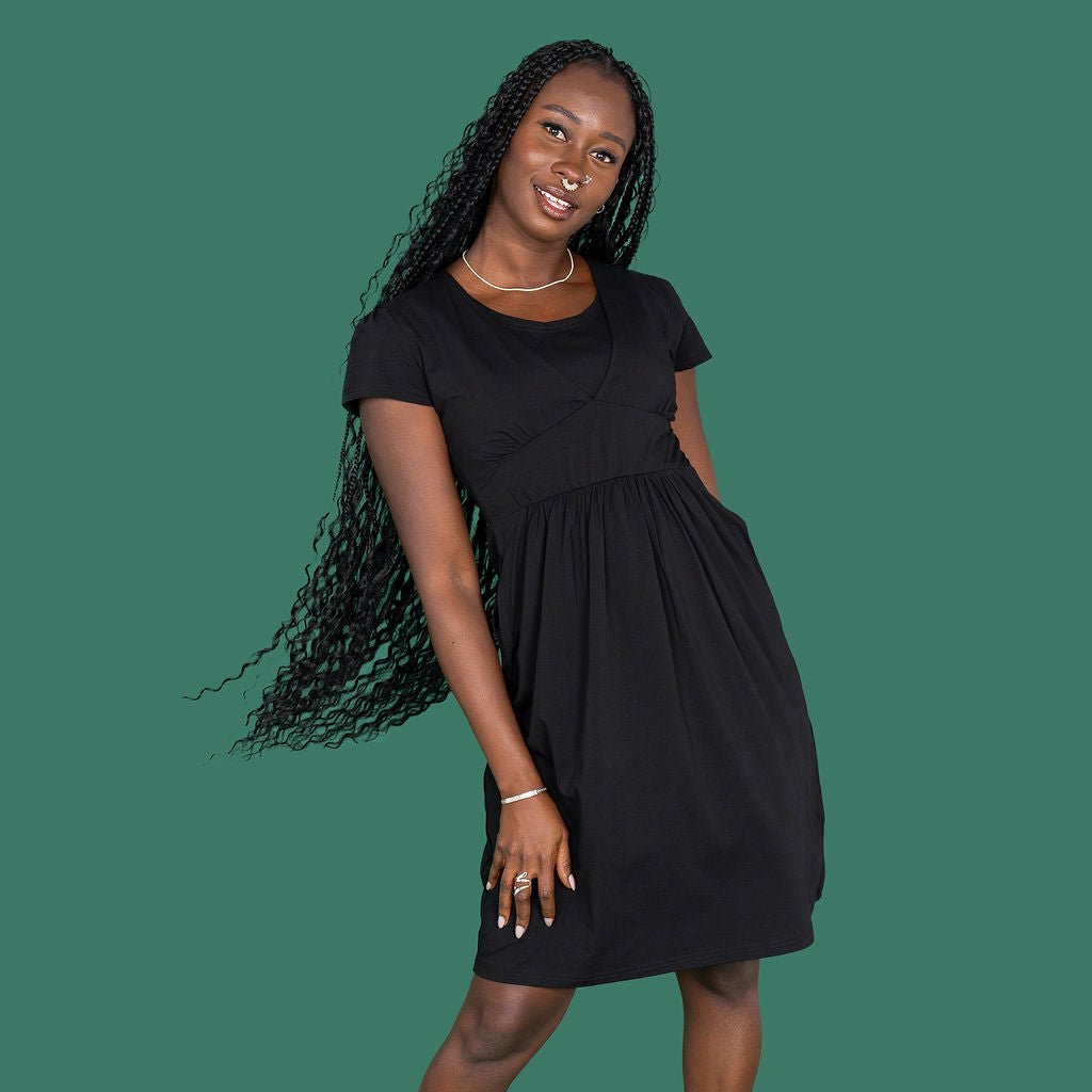 Black Cotton Breastfeeding Dress | Black Nursing Dress | MilkyMoon