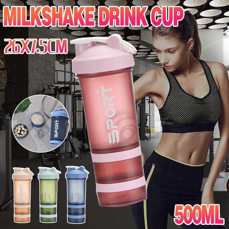 Powder Milkshake Drink Cup Sport Water Bottle 500Ml 3 Tier Protein Shaker Pill