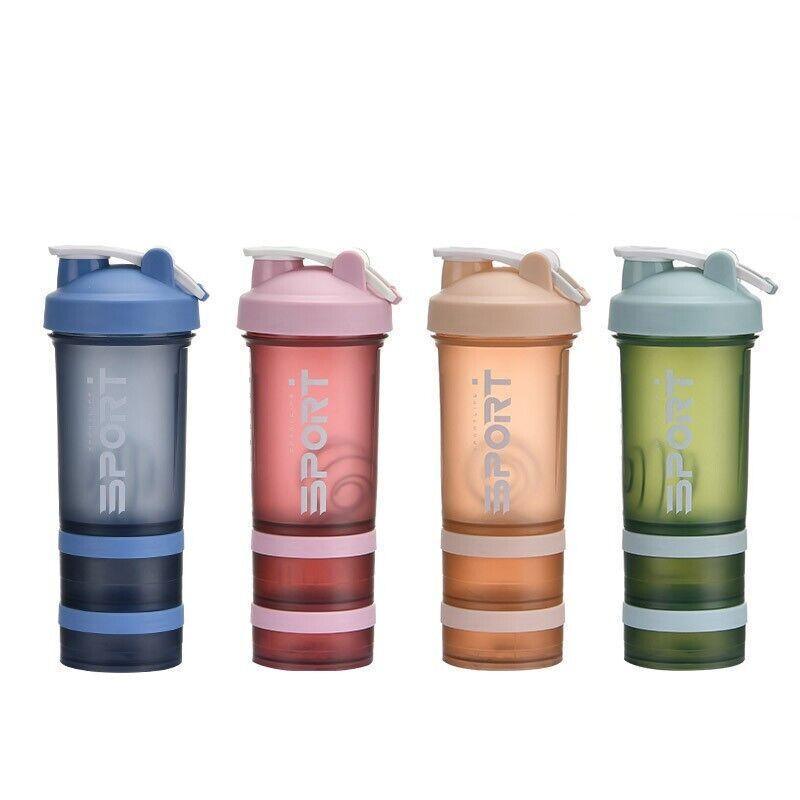 Powder Milkshake Drink Cup Sport Water Bottle 500Ml 3 Tier Protein Shaker Pill