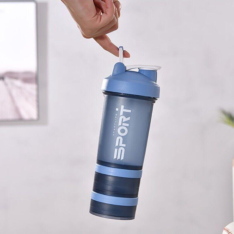 Powder Milkshake Drink Cup Sport Water Bottle 500Ml 3 Tier Protein Shaker Pill