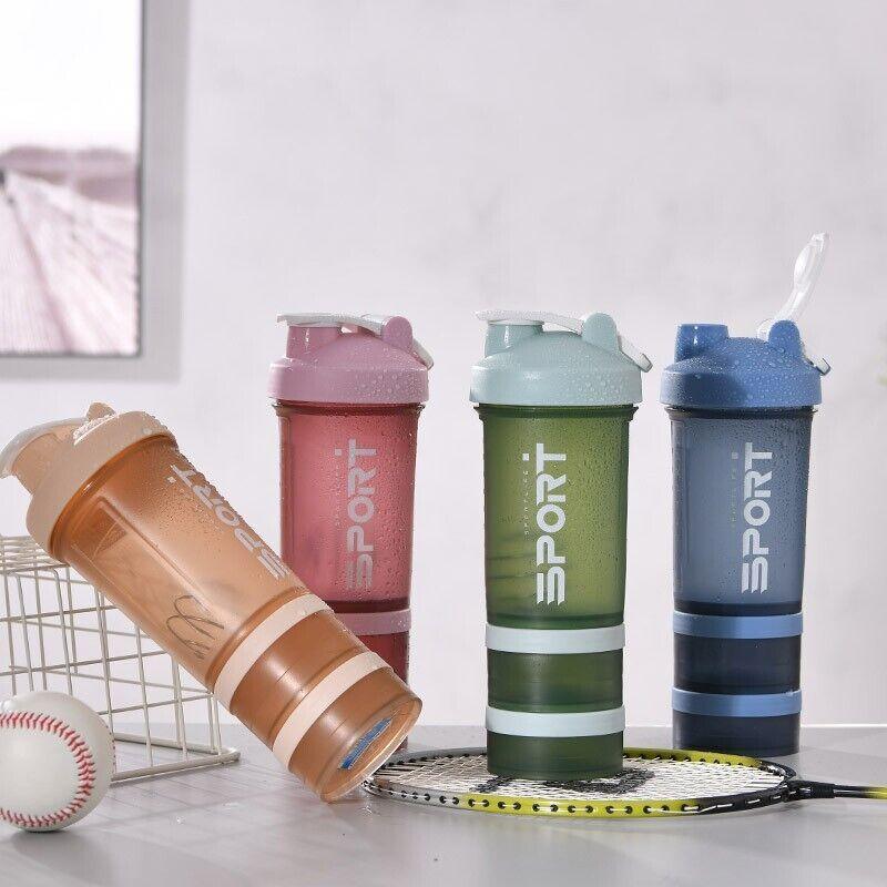 Powder Milkshake Drink Cup Sport Water Bottle 500Ml 3 Tier Protein Shaker Pill