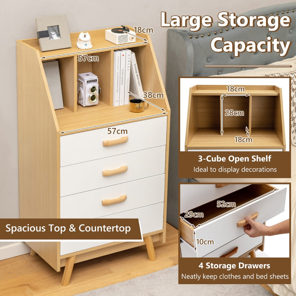 NNECW 4-Drawer Dresser with Countertop and 2 Anti-Tipping Kits for Bedroom/Living Room