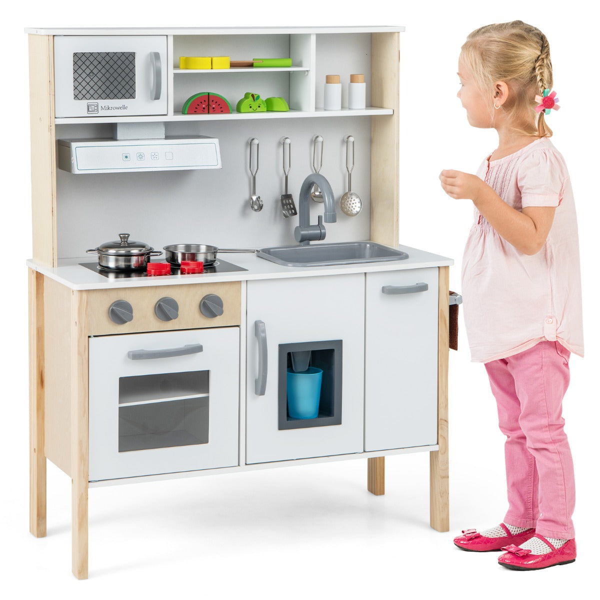 NNECW Kids Kitchen Playset with Towel Rack for Toddlers