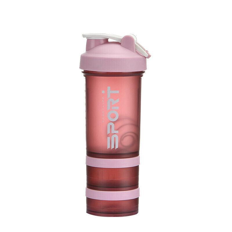 Powder Milkshake Drink Cup Sport Water Bottle 500Ml 3 Tier Protein Shaker Pill