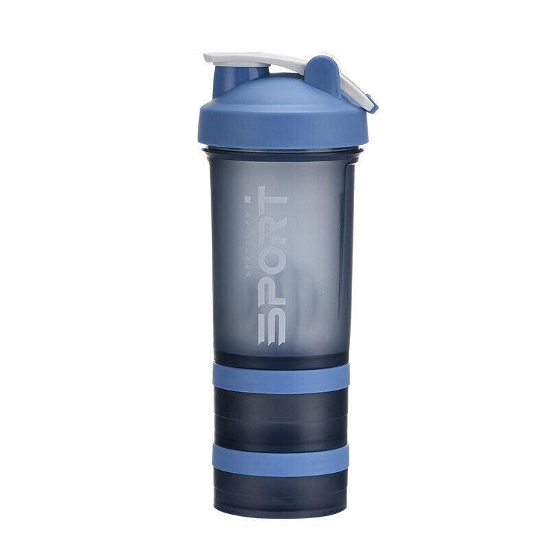 Powder Milkshake Drink Cup Sport Water Bottle 500Ml 3 Tier Protein Shaker Pill