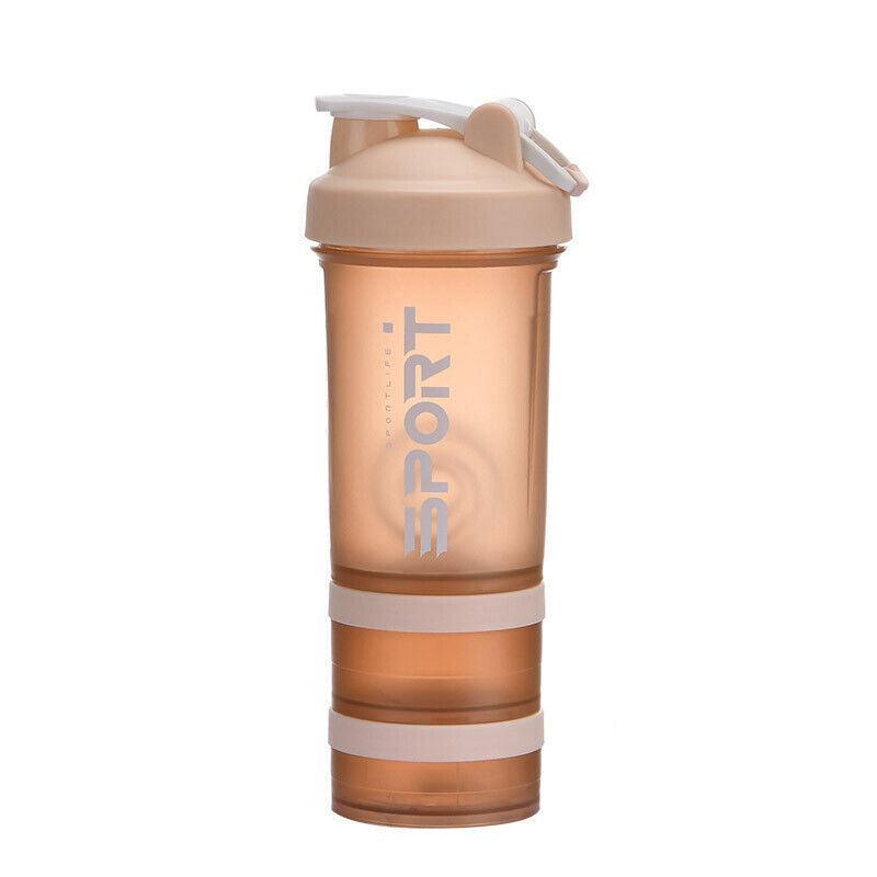 Powder Milkshake Drink Cup Sport Water Bottle 500Ml 3 Tier Protein Shaker Pill