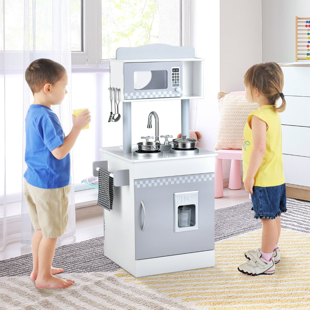 NNECW Double-Sided Kids Play Kitchen with Cooking Sets for Toddlers Ages 3 +