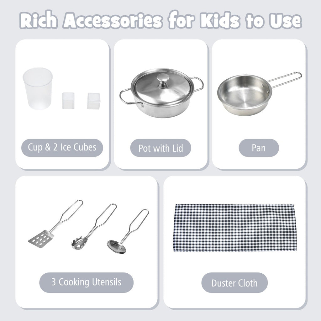 NNECW Double-Sided Kids Play Kitchen with Cooking Sets for Toddlers Ages 3 +