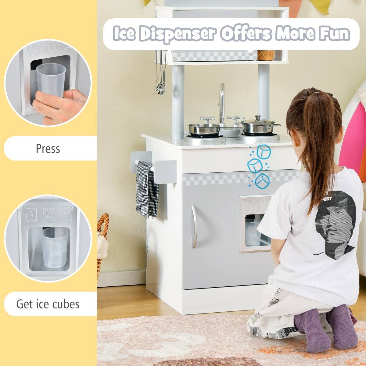 NNECW Double-Sided Kids Play Kitchen with Cooking Sets for Toddlers Ages 3 +