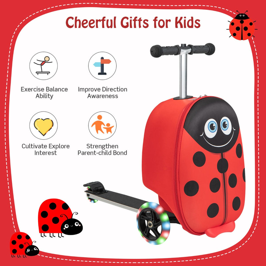 NNECW 2-IN-1 Skateboard Luggage with 3 Color Lighted Wheels for Kids-Red