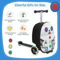 NNECW 2-IN-1 Skateboard Luggage with 3 Color Lighted Wheels for Kids-White